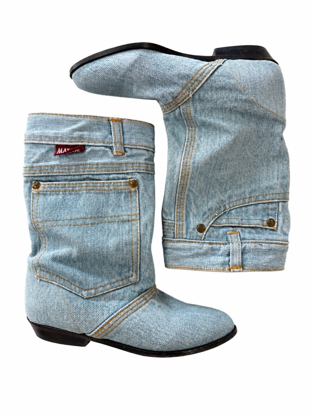 Vintage MATAKE Denim Boots Y2K Western Jean Boots Size 6.5 Rare